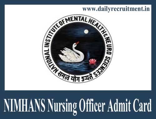 NIMHANS Nursing Officer Admit Card 2019