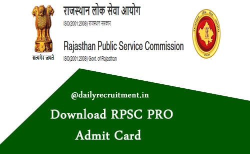 RPSC PRO Admit Card 2019
