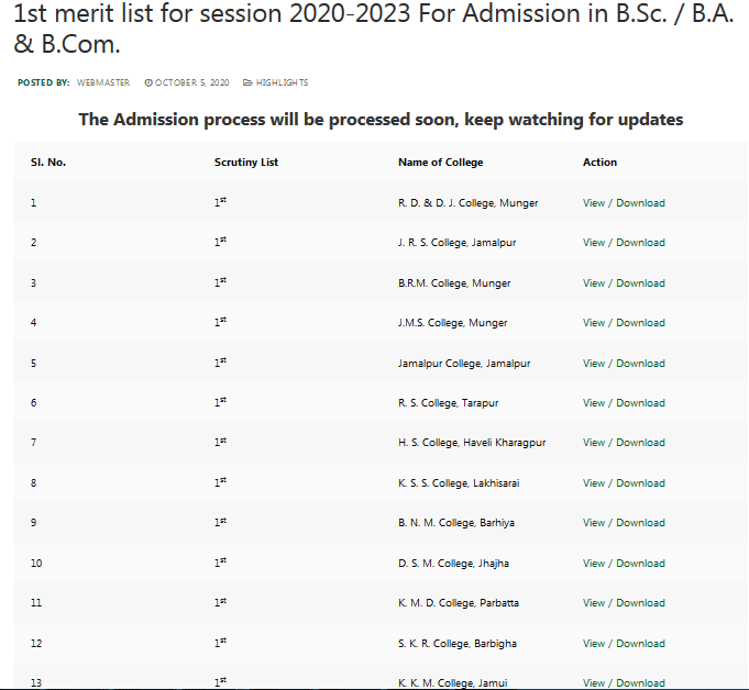 Munger University Merit List 2020